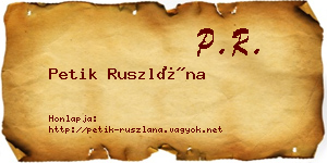 Petik Ruszlána névjegykártya